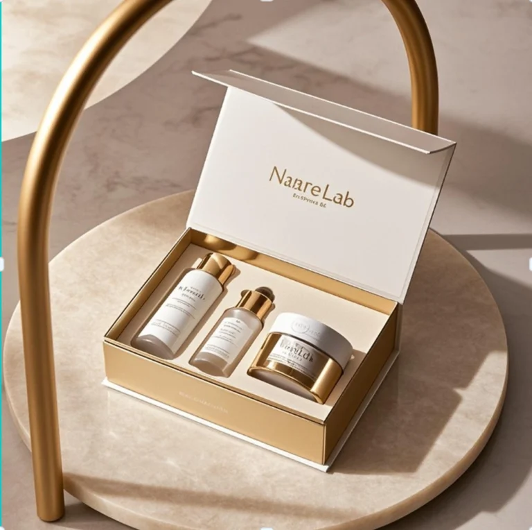 Custom nature book shape rigid gift box with EVA insert for skincare sets packaging