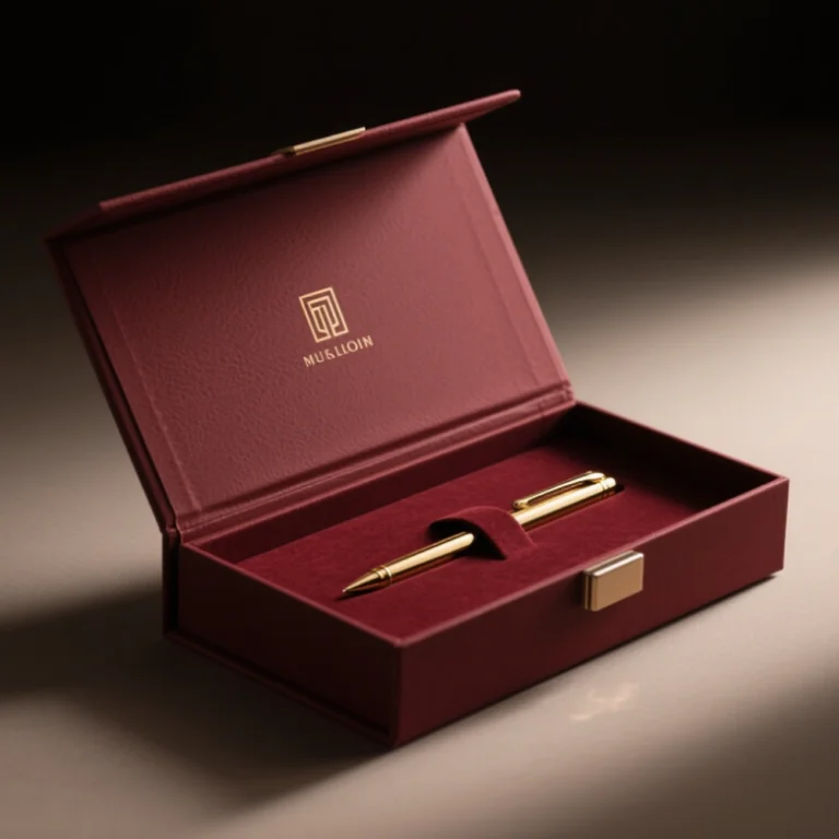 Custom red book shape rigid gift box with EVA insert for pen packaging