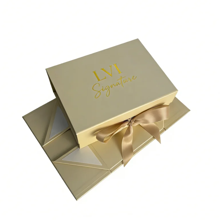 Black rigid magnetic folding box with custom insert for luxury silk scarf packaging.