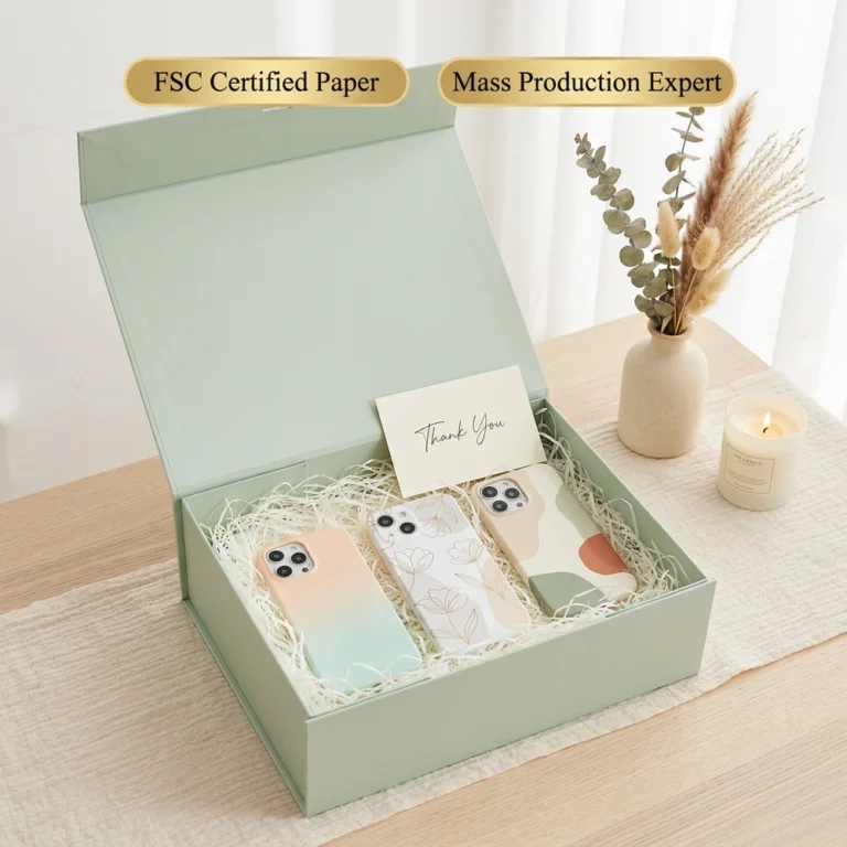 Pastel soft touch magnetic folding boxes with strong magnet closures for fashion brands.
