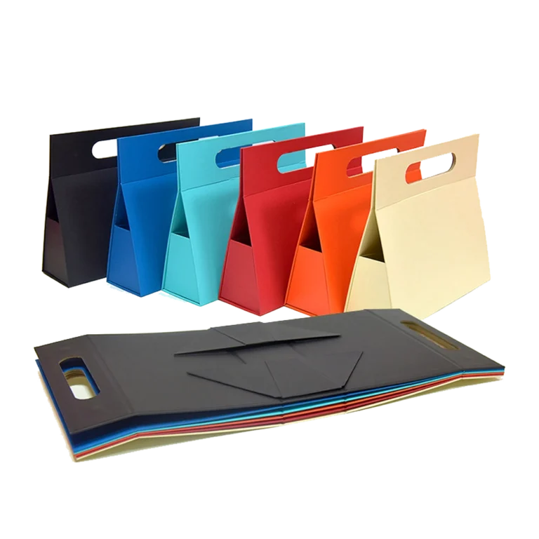 Matte finish solid color triangle collapsible rigid boxes for holiday and event gifting.